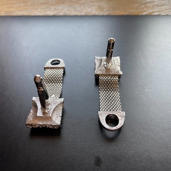 Silver Mess Cufflink Square Shape with Round Blue Stone - Vintage 1970's - Picture 8 of 12